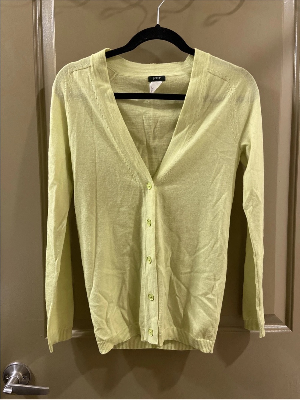 J. Crew Pale Lime V-Neck Button Cardigan